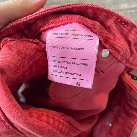 Kancan Women's SZ M Shorts Red Distressed Highrise 100% Cotton Raw Hem - Picture 3 of 3